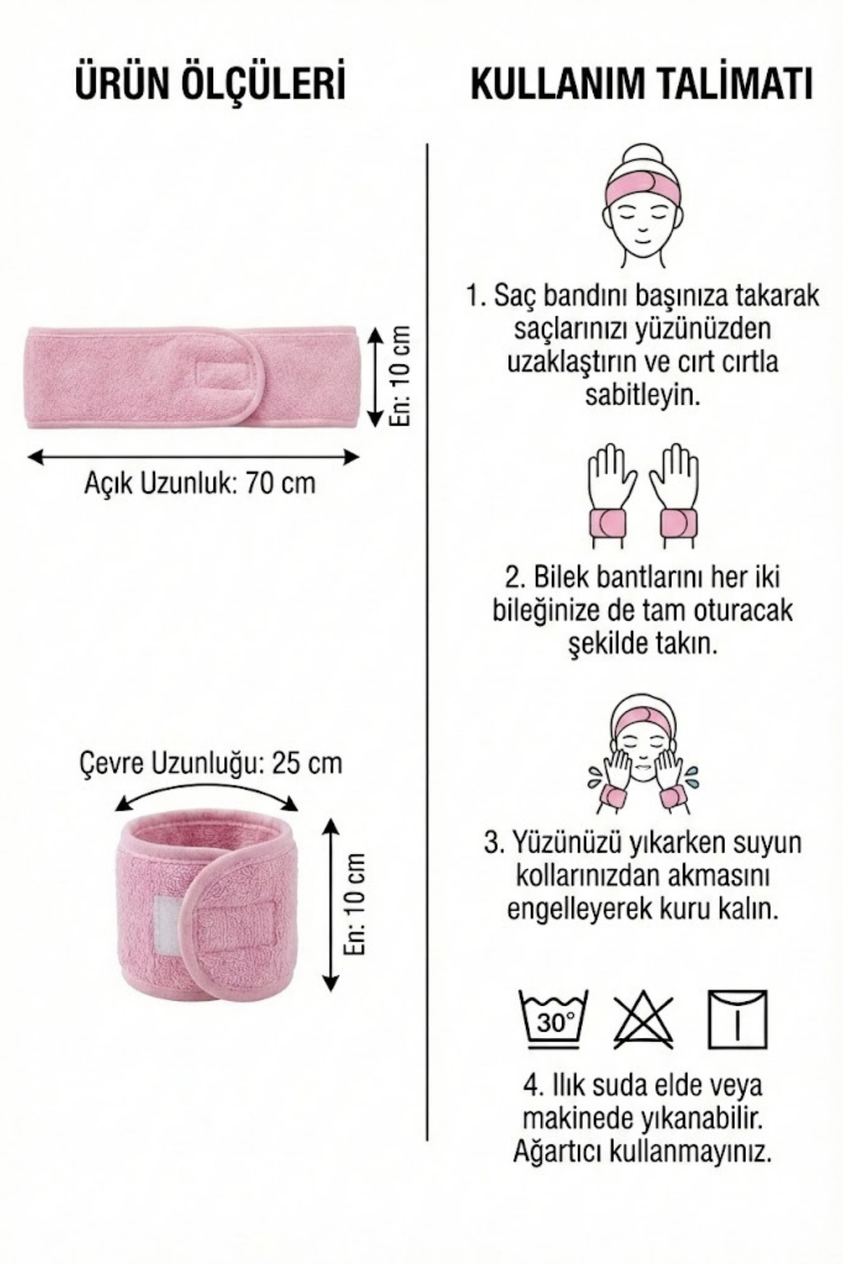 Valmia Home 3'lü set Yumuşak Dokulu Yüz Yıkama Bilekliği ve Saç Bandı Seti - Cilt Bakım & Makyaj Bandı görsel 8