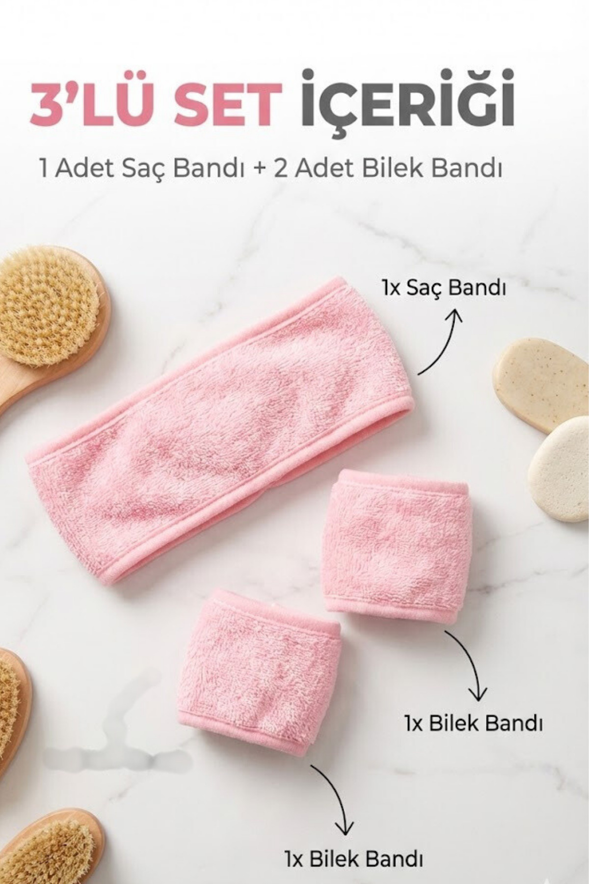 Valmia Home 3'lü set Yumuşak Dokulu Yüz Yıkama Bilekliği ve Saç Bandı Seti - Cilt Bakım & Makyaj Bandı görsel 7