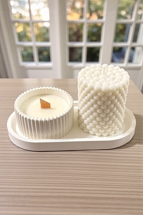 Natura Home Decor Minimal Tabaklı Dekoratif Mum Seti – Bubble & Kap Mum