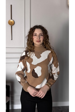 Nurgül Dilemen Camel Beyaz Balıkçı Yaka Kazak