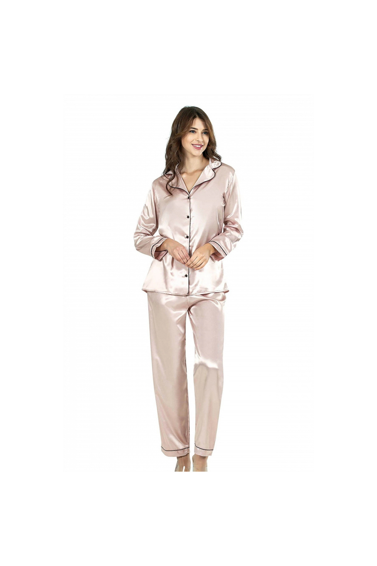 Narnuga Pudra İkili Saten Gecelik Pijama Takımı 7647