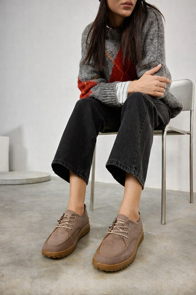 BEREN Matilla Kadın Hakiki Deri Bağcıklı Günlük Rahat Ortopedik Taban Şık Aya...