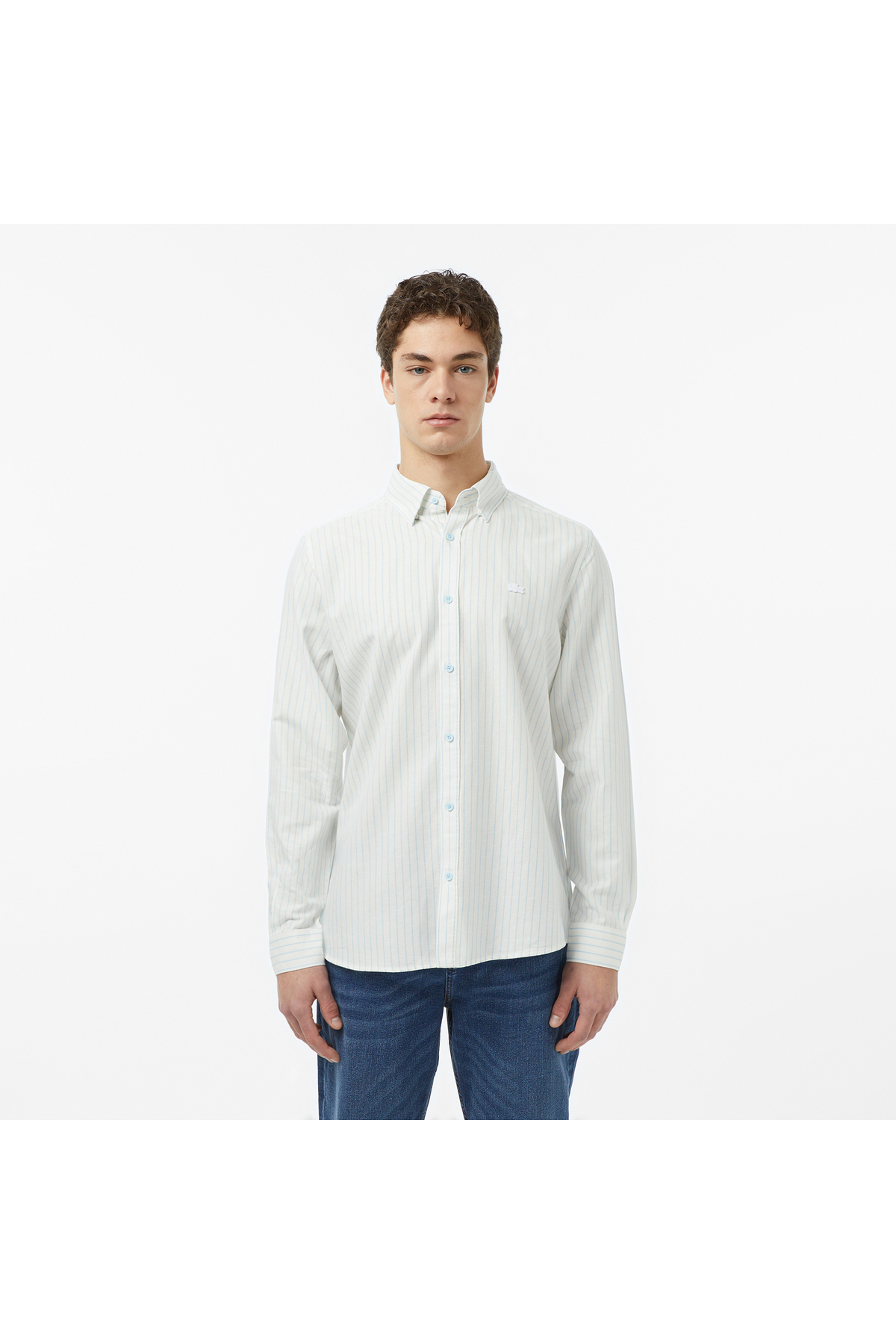 پیراهن مردانه سفید کتان راه راه معمولی فیت لاگوست پیراهن Lacoste