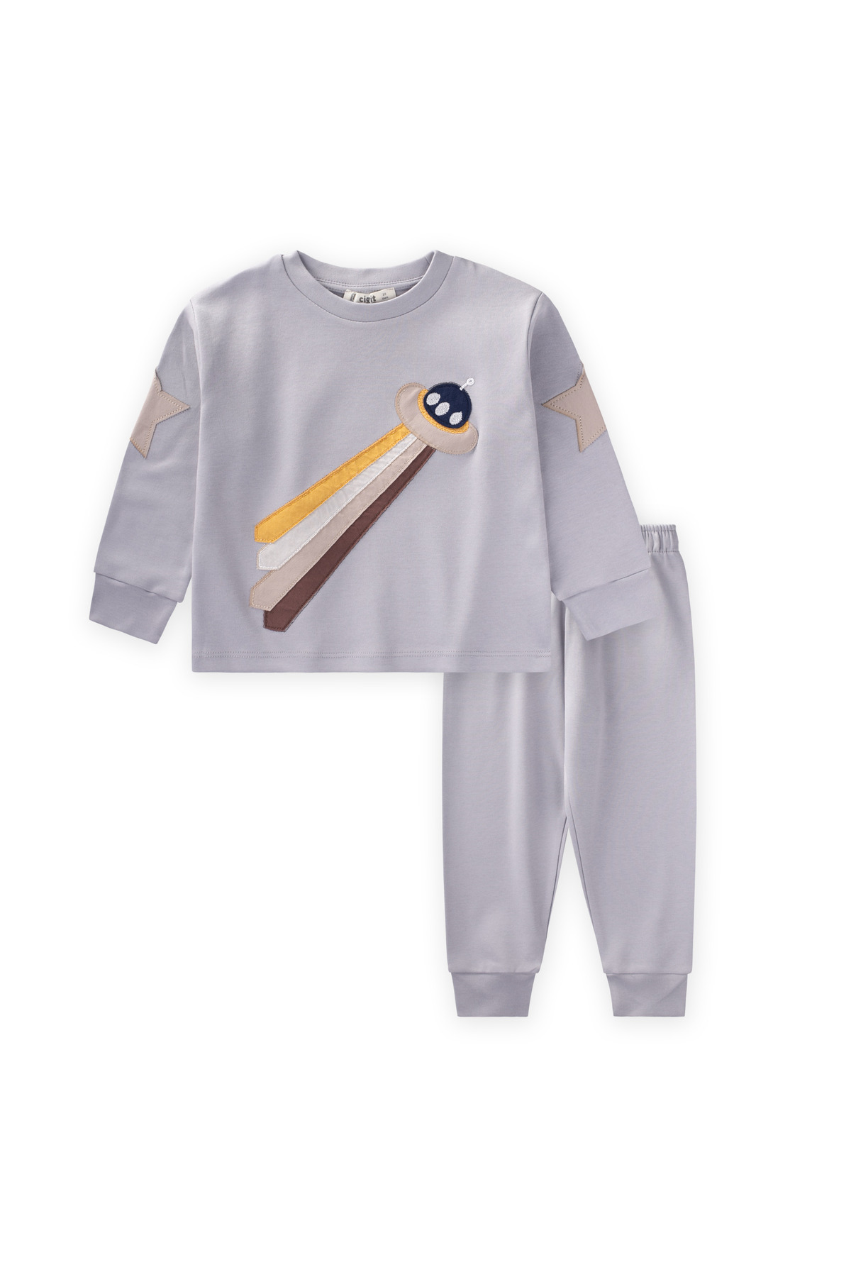 Cigit Uzay Aracı Aplikeli Pijama Takım 2-8 Yaş Gri fotoğrafı 2 (önizleme)