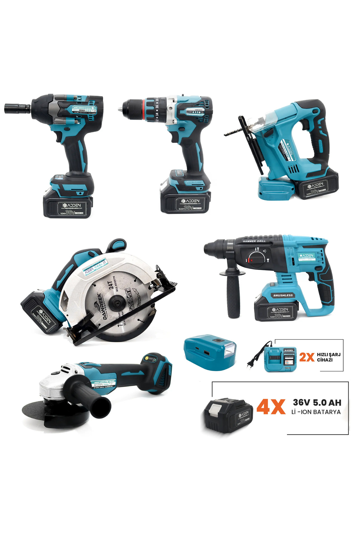 ADDEN Kömürsüz Hilti Seti 7'li Akülü Daire Testere Vidalama