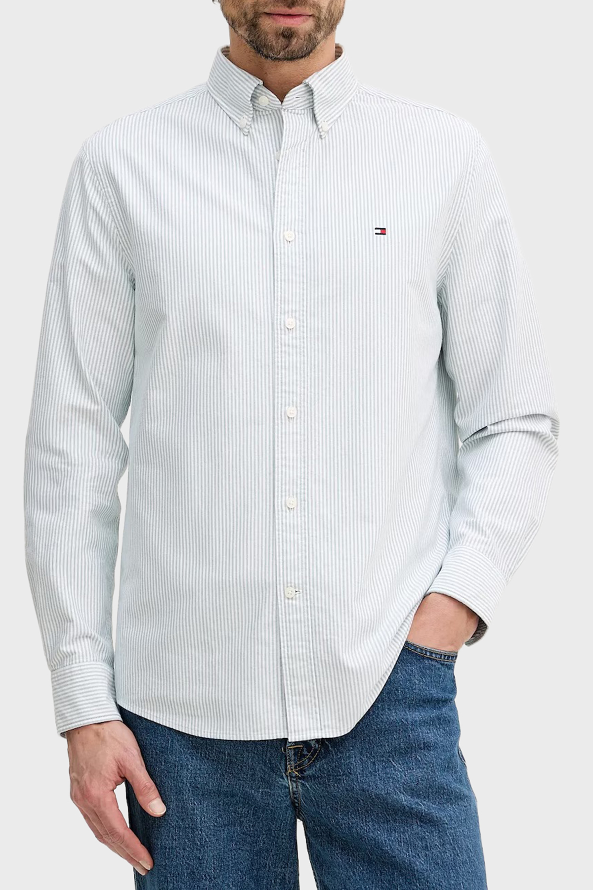 تامی هیلفیگر پیراهن مردانه یقه دکمه‌دار نخی راه‌راه معمولی، مدل MW0MW36238، 0CD