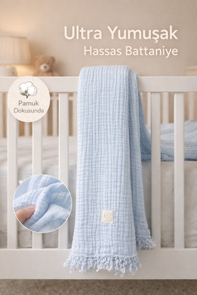 Puffybaby %100 Pamuk Müslin Bebek Battaniyesi – Ultra Yumuşak, Nefes Alabilen...