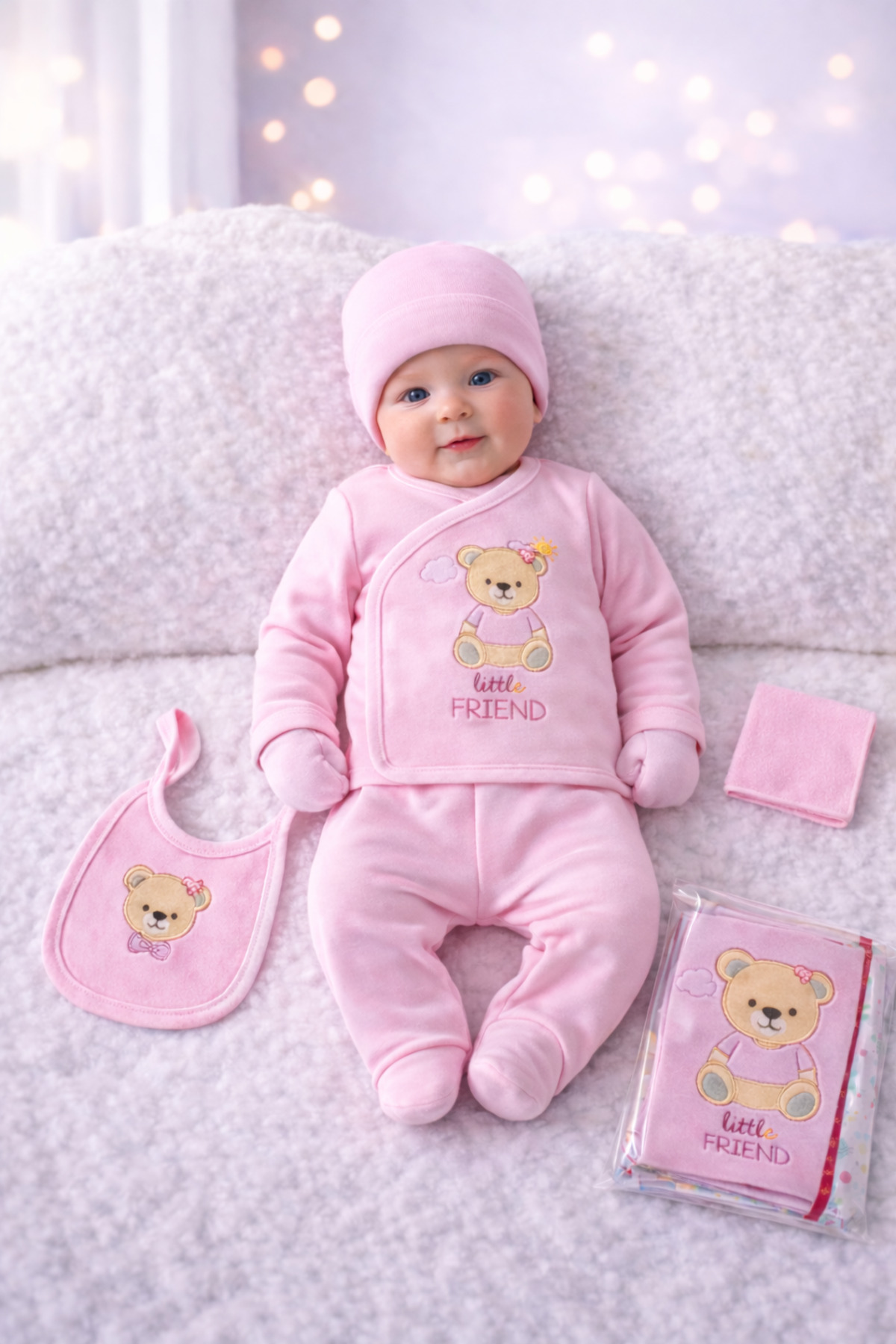 Petino Kız Bebek Yenidoğan Hastane Çıkış Seti Sevimli Ayı Motifli 10 Parça (Paket İçersinde) fotoğrafı 2 (önizleme)