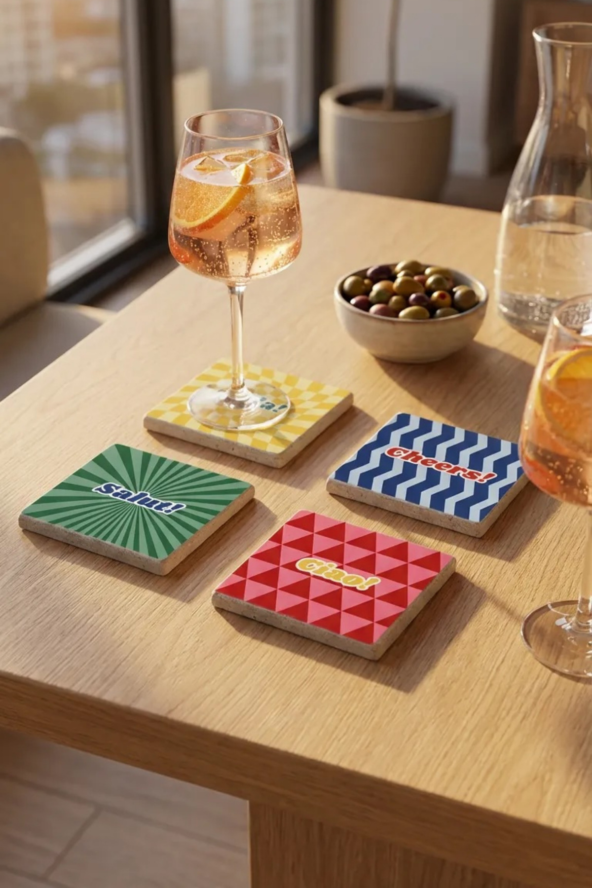 Mediterranean Breezes Themed Natural Stone Travertine Coaster Stone Coasters Set of 4