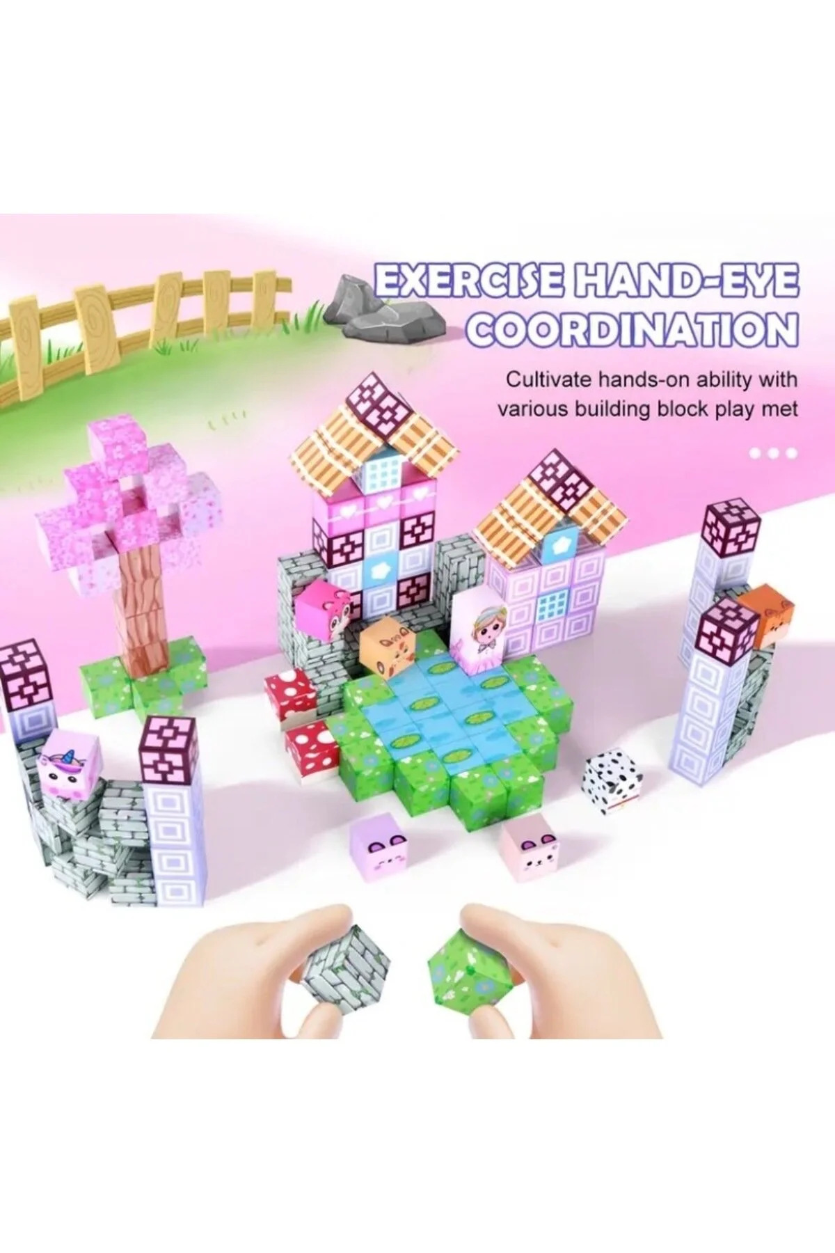 Manyetik Yapı Blokları 113 Parça – Çocuklar Için Eğitici Oyuncak Seti Minecraft Mıknatıslı Küpler