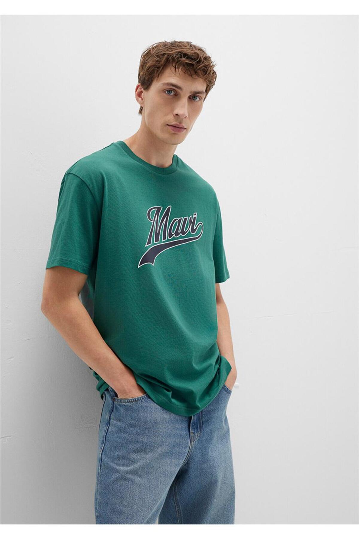 ماوی جینز تی‌شرت طرح لوگو آبی زمردی