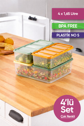Vinoa 4'lü 4X(1,65 Litre) Gıda Temasına Uygun Mikrodalga ve Difrize Uygun Sak...
