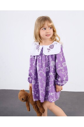 MİNİKO KİDS KIZ ÇOCUK BAYRAMLIK NAKIŞLI KETEN ELBİSE