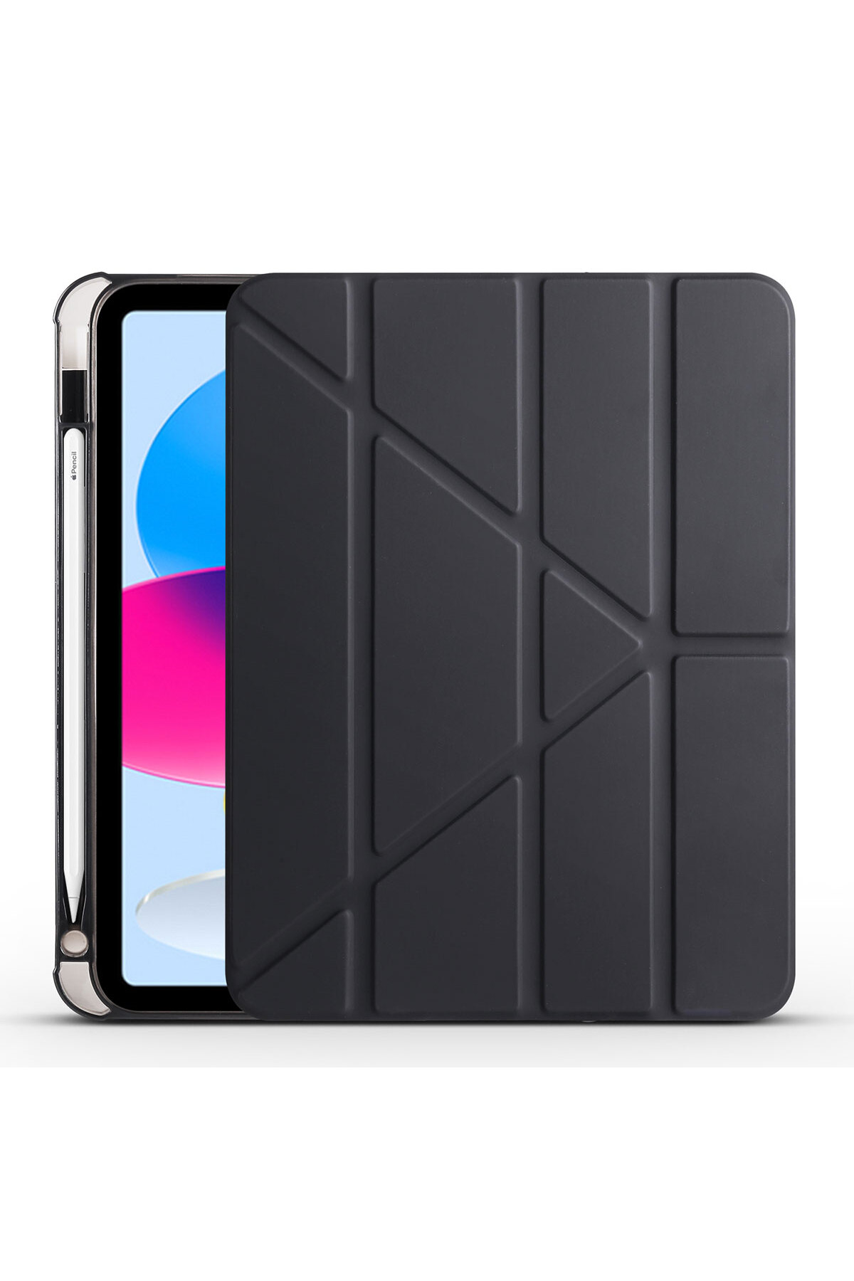 iPad 11.Nesil 2025 Kılıf ZPRB Tri Folding Kalem Bölmeli Standlı Kılıf - Siyah