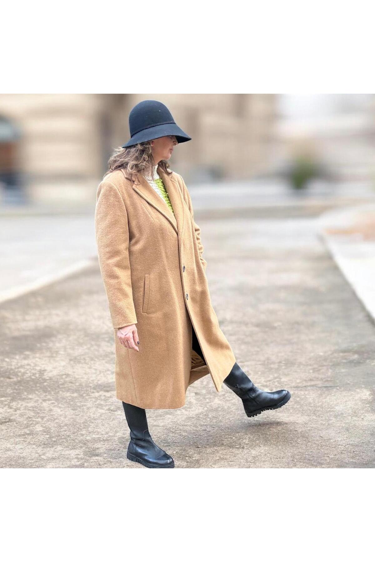 Retrokare  Camel-Bej 100% yün Oversize Palto - Görsel 2