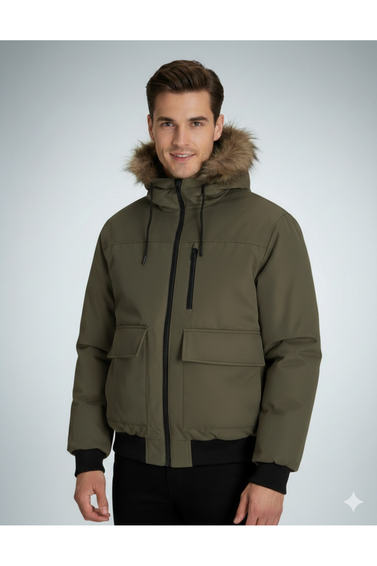 JJCHARLIE Fur Water Cold Proof Men's Fur Detailed Bomber Coat - Stylish and Functional