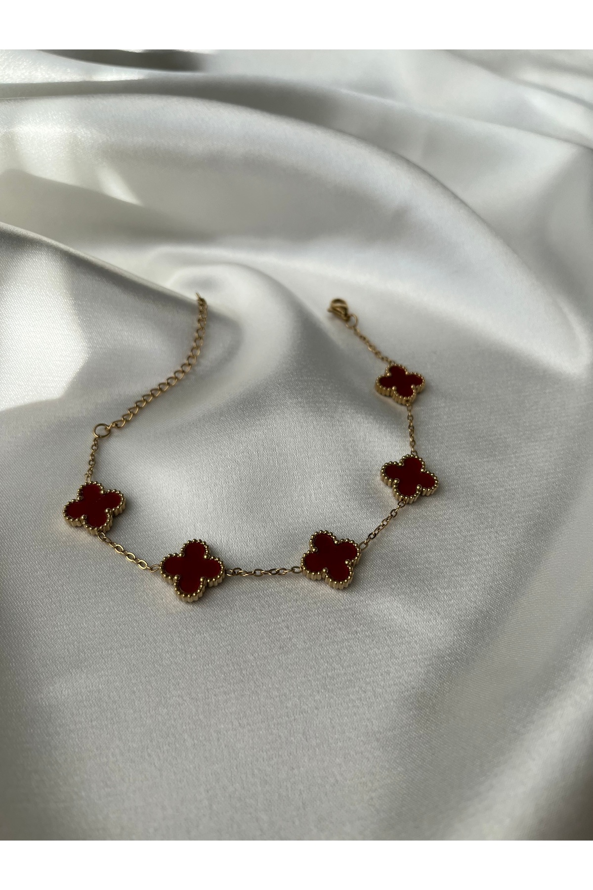 Claret Red Clover Steel Women's Bracelet