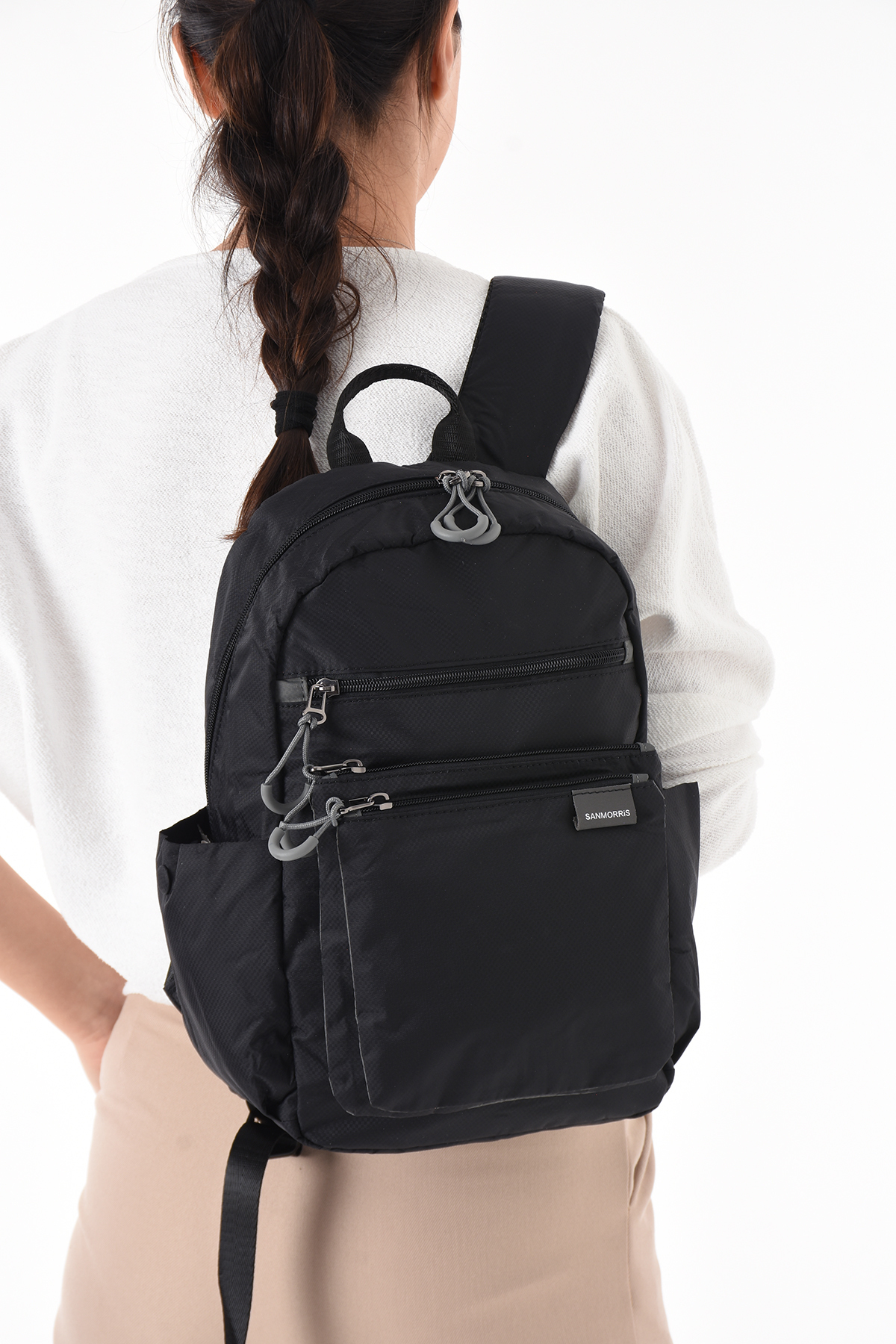 Ayax  Siyah Unisex Suya Dayanıklı Paraşüt Kumaş 4 Bölmeli Laptop Bölmeli Seyahat Ve Okul Çantası - Görsel 6