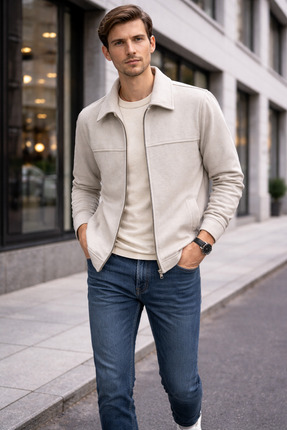 Marka Erkek Kaşe Ceket Fermuarlı Modern Kesim Günlük Kaşe Mont