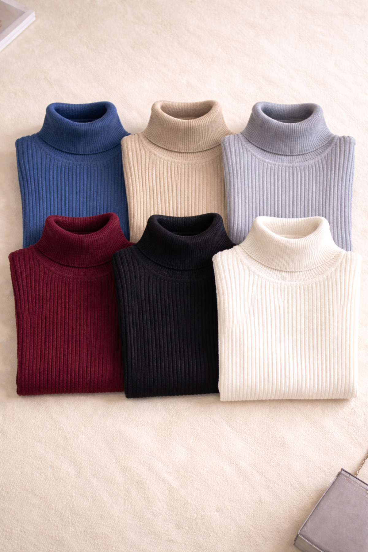 SKYBEAR  Siyah Beyaz Gri Bej Bordo İndigo 6lı Erkek Kışlık Balıkçı Yaka Triko Kazak Örme Boğazlı Günlük Giyim