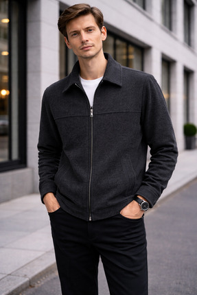 Marka Erkek Kaşe Ceket Fermuarlı Modern Kesim Günlük Kaşe Mont