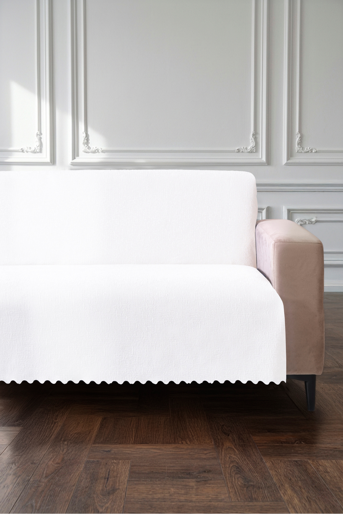 Beyaz 175X215 cm Premium Koltuk Örtüsü Şönil Jakarlı Kumaş Yüksek Kalite Kaydırmaz Yıkanabilir
