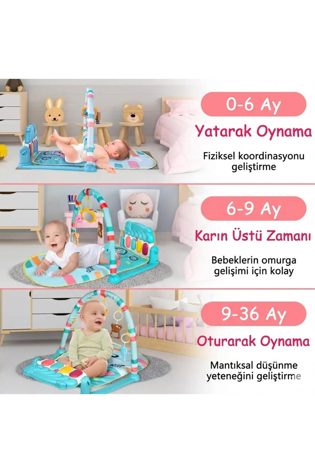 craftivio Piyanolu Bebek Oyun Halısı - Müzikli Işıklı Dinozor Temalı Jimnastik ve Aktivite Merkezi (73x56 cm) fotoğrafı 6 (önizleme)