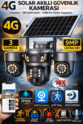 VİVATECH Pro 4346 4G Akıllı Kamera 9MP 3Kameralı 3Motorlu 10X Zoom İnsan Taki...