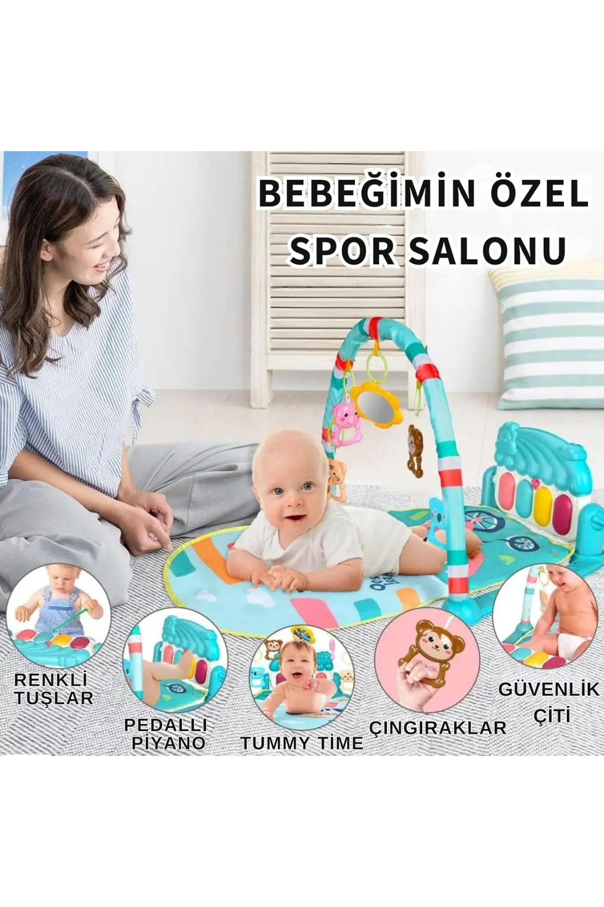 craftivio Piyanolu Bebek Oyun Halısı - Müzikli Işıklı Dinozor Temalı Jimnastik ve Aktivite Merkezi (73x56 cm) fotoğrafı 4 (önizleme)