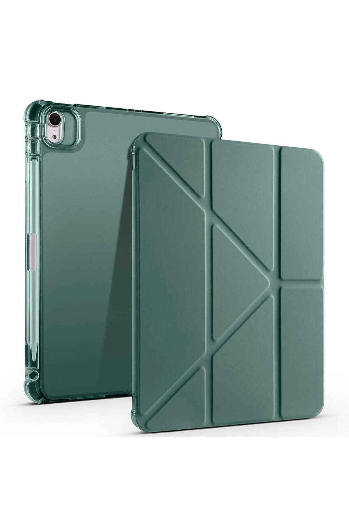 iPad Air 11 2025 M3 Kılıf KLFK Tri Folding Kalem Bölmeli Standlı Kılıf - Koyu Yeşil