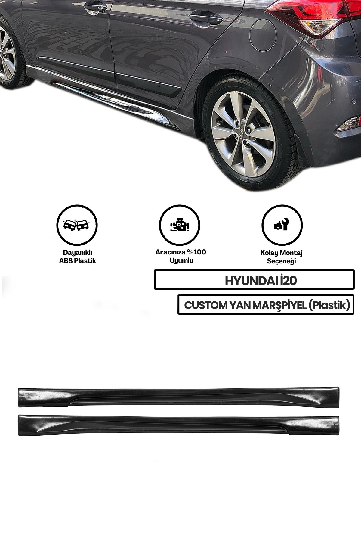Hyundai I20 Custom Yan Marşpiyel (Çift) (Plastik)