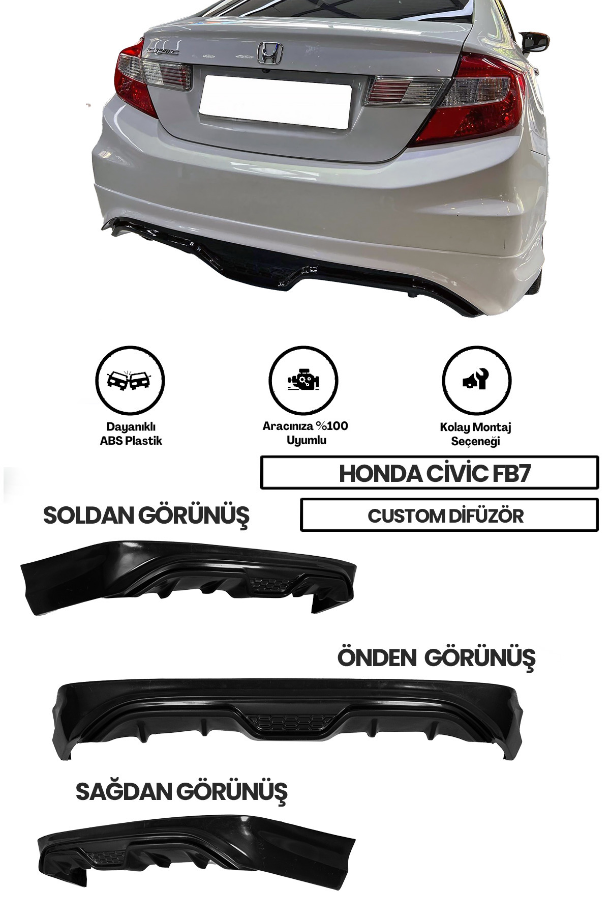 Honda Civic Fb7 uyumlu Custom Arka Ek plastik
