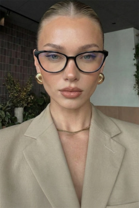 Eyesofia Melone Cat Eye Siyah Çerçeveli Blue Block Mavi Işık Filtreli Ekran G...