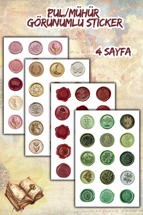 birikiyedi 4 Sayfa Mühür/Pul görünümlü Sticker Bullet Journal/Ajanda/Defter i...