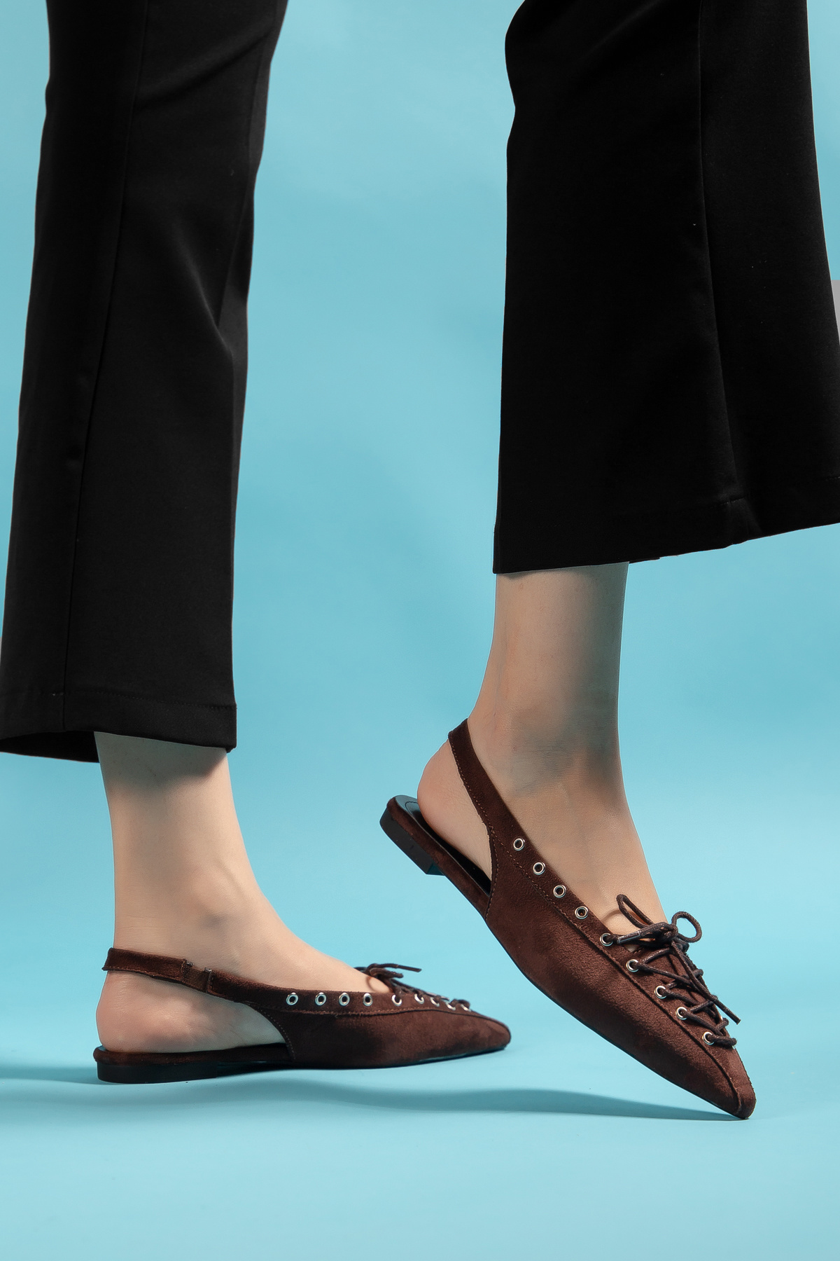 camaiore  Acı Kahve Kadın Sivri Burun Bağcıklı Babet Günlük Ortopedik Tabanlı Ayakkabı - Görsel 7