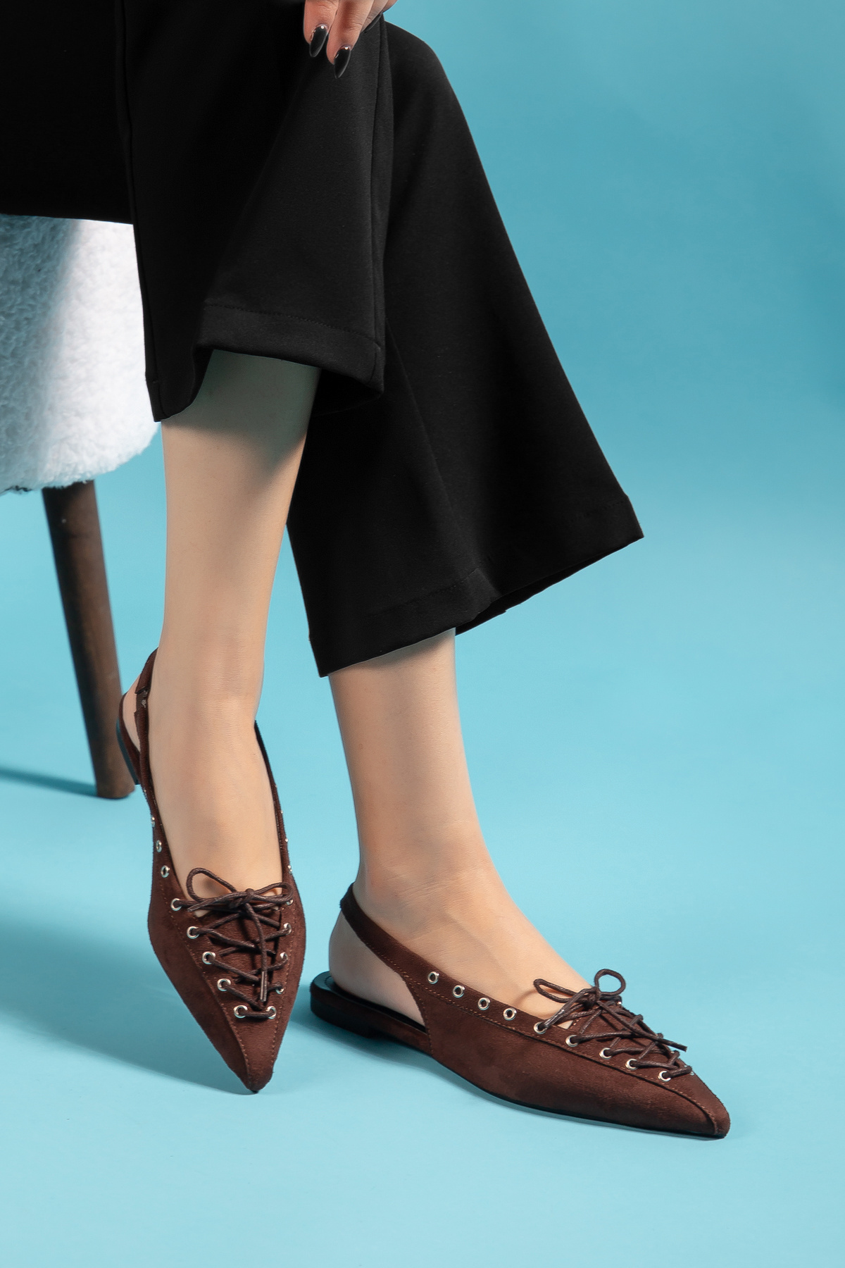 camaiore  Acı Kahve Kadın Sivri Burun Bağcıklı Babet Günlük Ortopedik Tabanlı Ayakkabı - Görsel 5