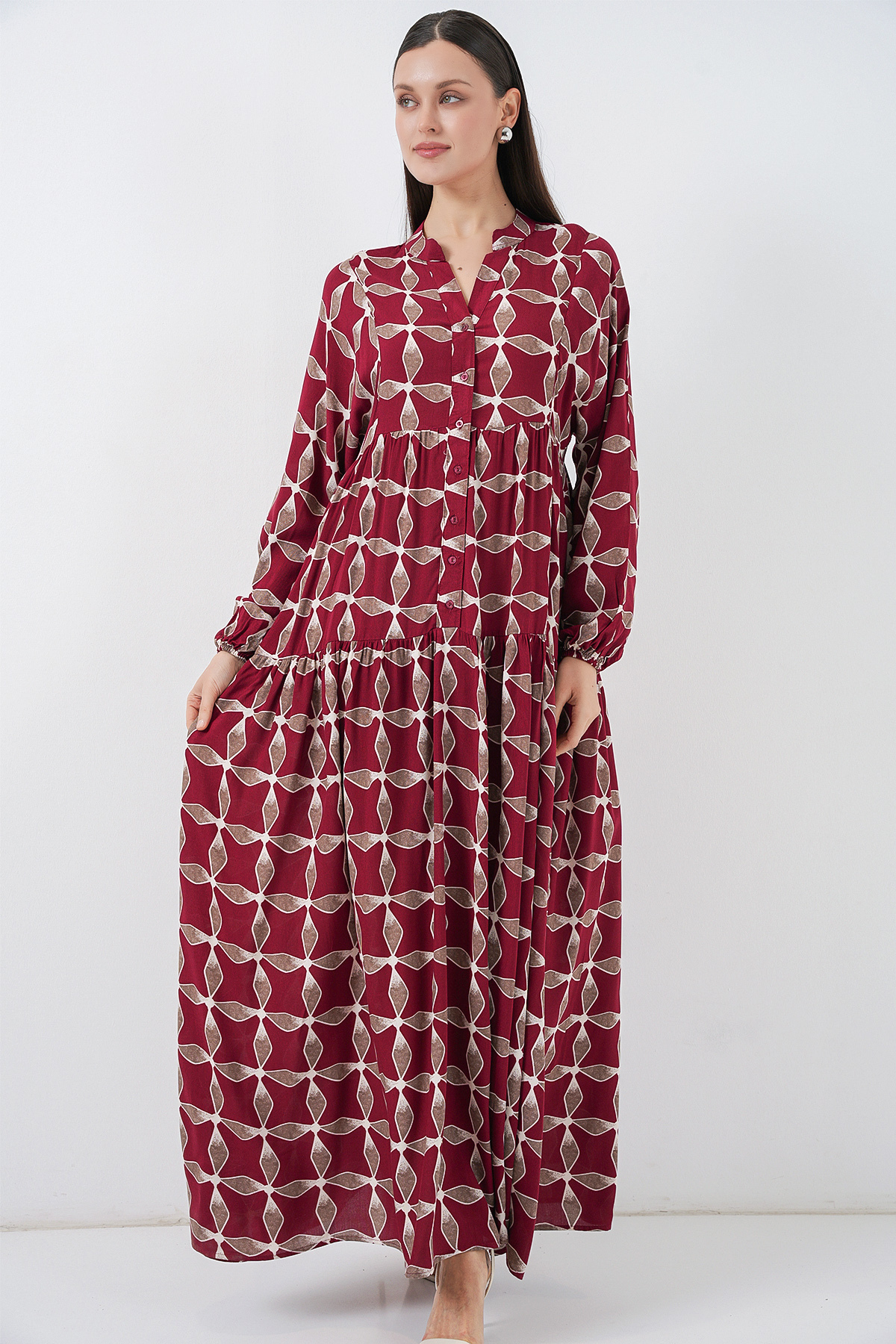 Bigdart Women's Patterned Long Hijab Dress 2585 - F.Burgundy