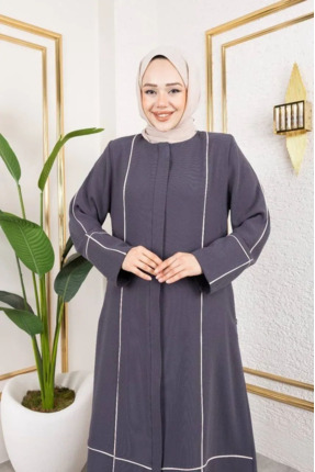 ENDAMLI Şerit Desenli Şık Ferace 2297 Koyu Gri