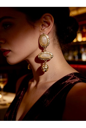 ayoljewelry Vintage Gold Dövme Dokulu Sedefli Çelik Küpe