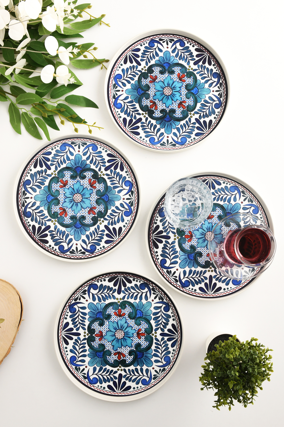 Azure Bloom 4-piece tray 22 cm Blue-White