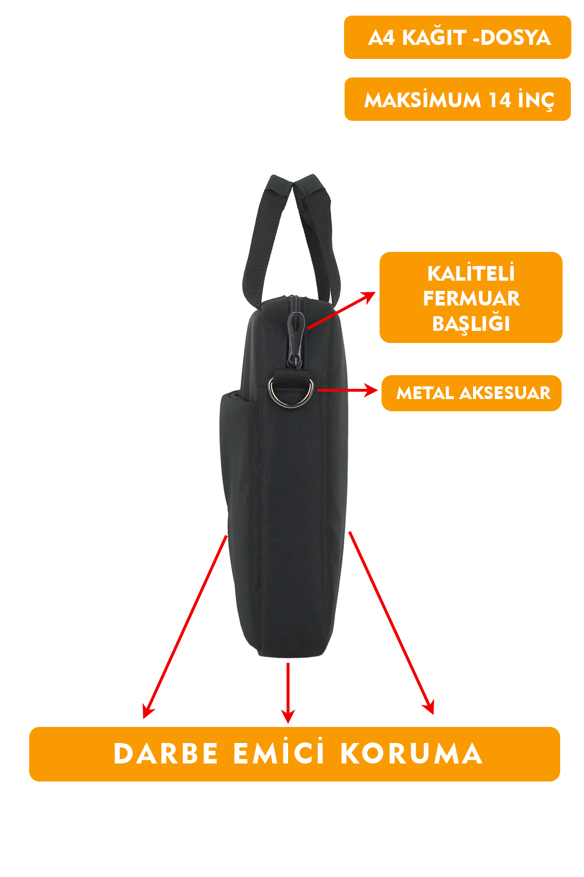 Dada  13,3"-14" inç Laptop Evrak Çantası Tablet A4 Kağıt ve Dosya Uyumlu Darbe Emici Koruma Omuz Askılı - Görsel 6