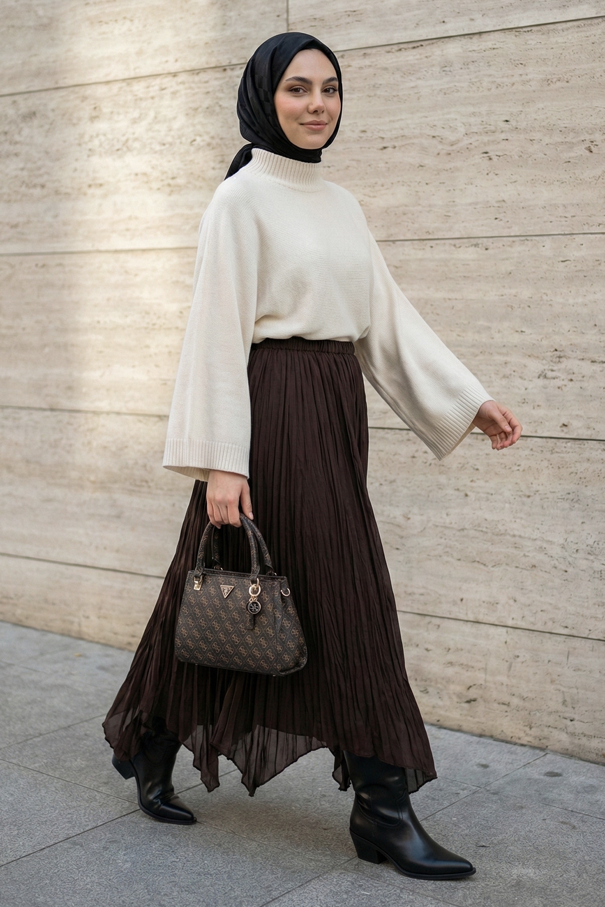 InStyle  Asimetrik Kahverengi Tül Etek - Görsel 3