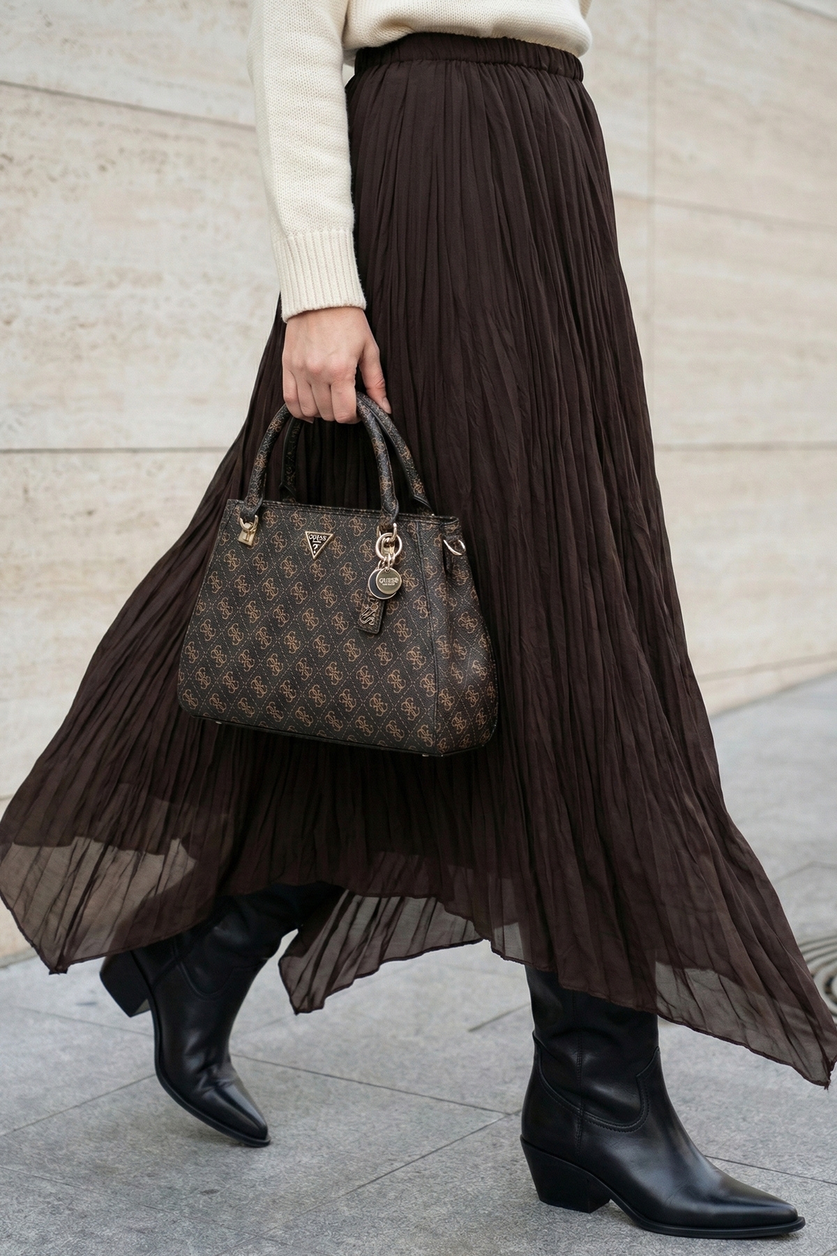 InStyle  Asimetrik Kahverengi Tül Etek - Görsel 5