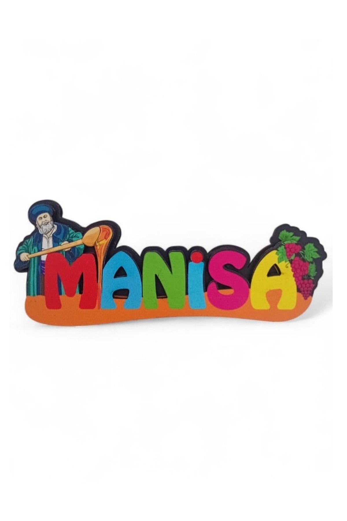 Manisa Magnet Wooden Embossed 3D Fridge Magnet. Size : 11 cm x 3 cm