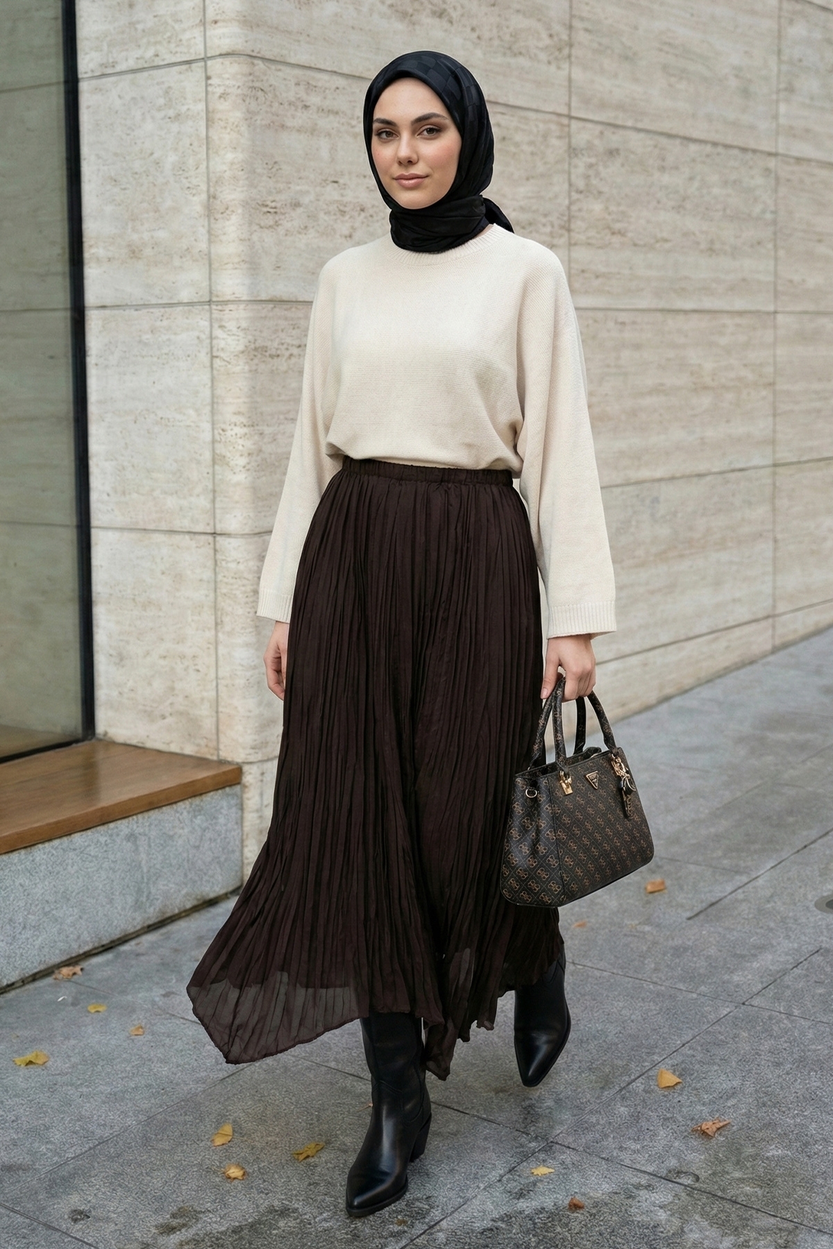 InStyle  Asimetrik Kahverengi Tül Etek - Görsel 6