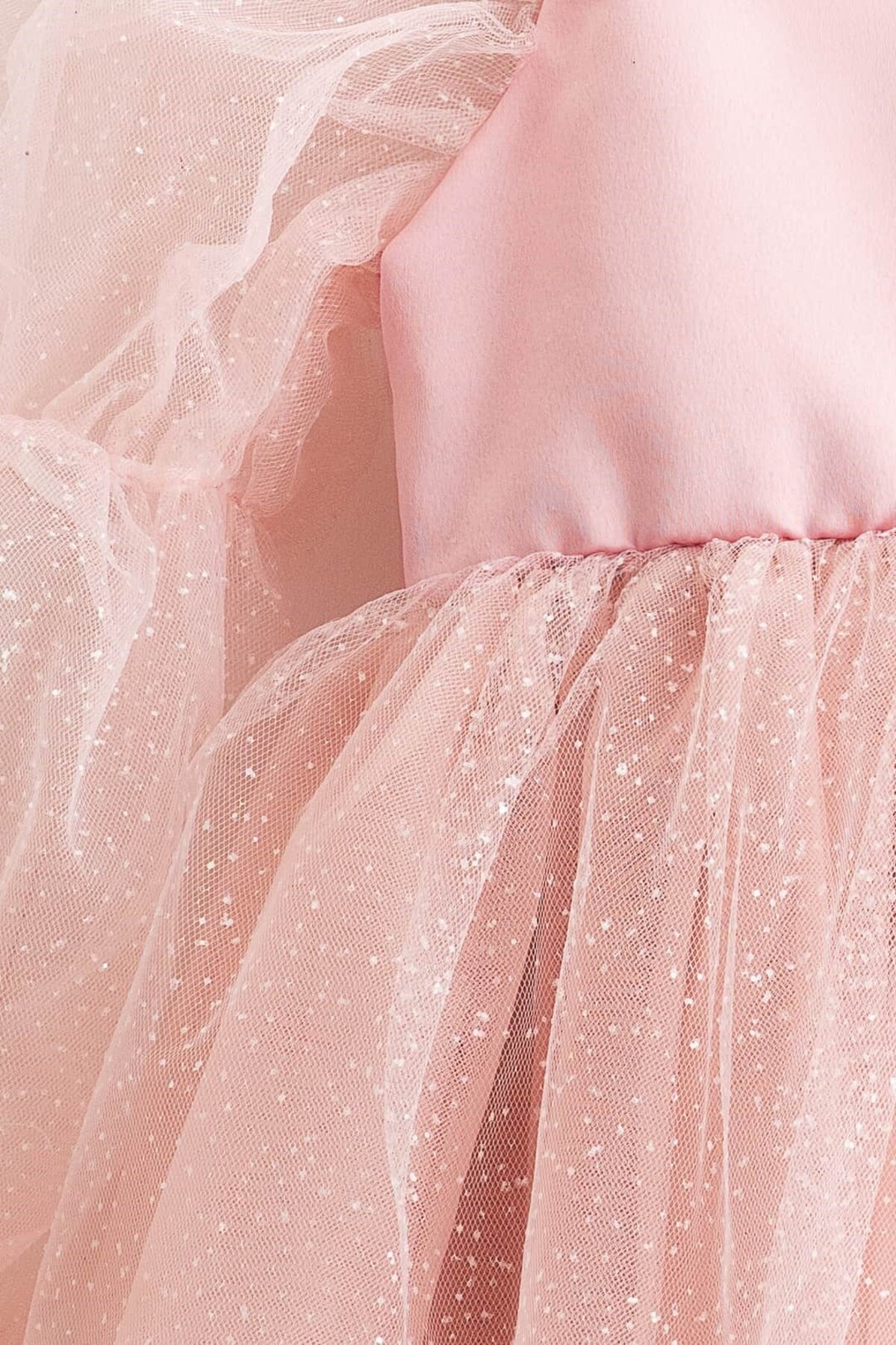 Banamio Pearlie Büzgü Kollu Simli Tül Kız Çocuk Elbise fotoğrafı 3 (önizleme)