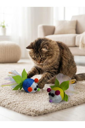 sevgipet Neşeli Yumak: Figürlü Hasır Kedi Oyun Topu (1 Adet)