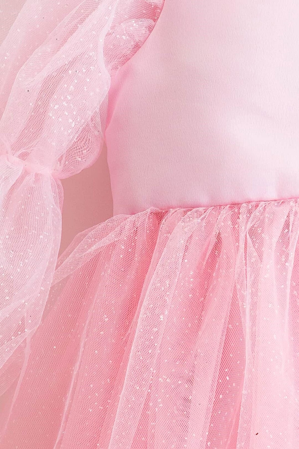 Banamio Pearlie Büzgü Kollu Simli Tül Kız Çocuk Elbise fotoğrafı 3 (önizleme)