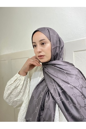 ANGEL LEON DREAM Mor Jakarlı Saten Şal Parlak Dokulu Lüks Şal