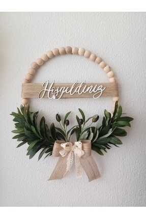 bemdesign Ahşap boncuklu zeytin dalı kapı süsü duvar dekoru (Hoşgeldiniz - We...